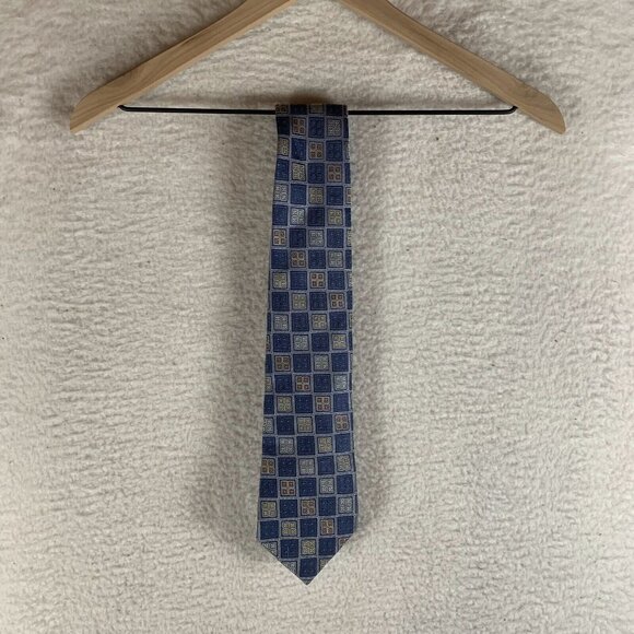 Paul Fredrick Neck Tie Mens Blue Plaid Italien‎ Silk Formal Classic Oxford 9589 - Picture 1 of 6